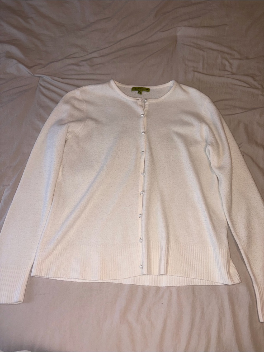 Carolyn Taylor Ivory Round-Neck Button Cardigan